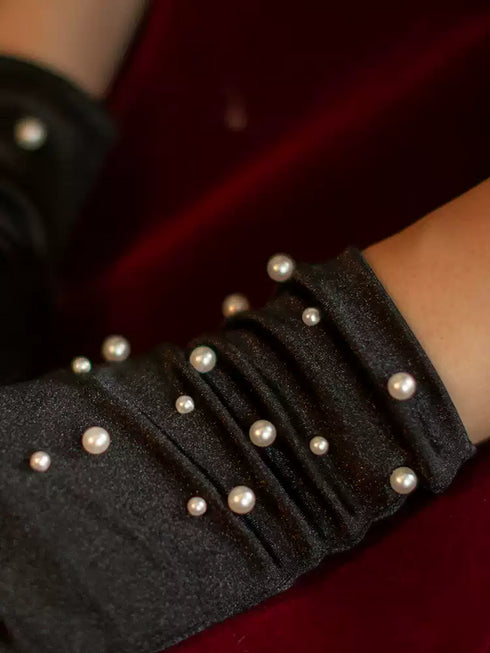 Gothic Black Pearl-Embellished Gloves – Short Gothic Gloves